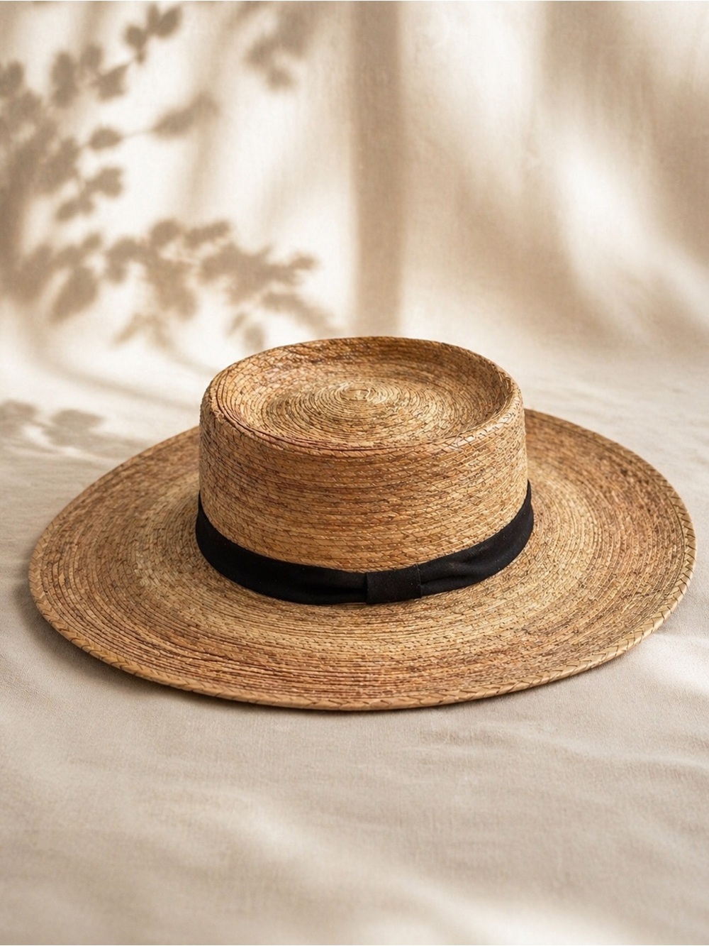 J.R. Palacios Straw Boater Hat Size 7 3/8 Natural Black Band
